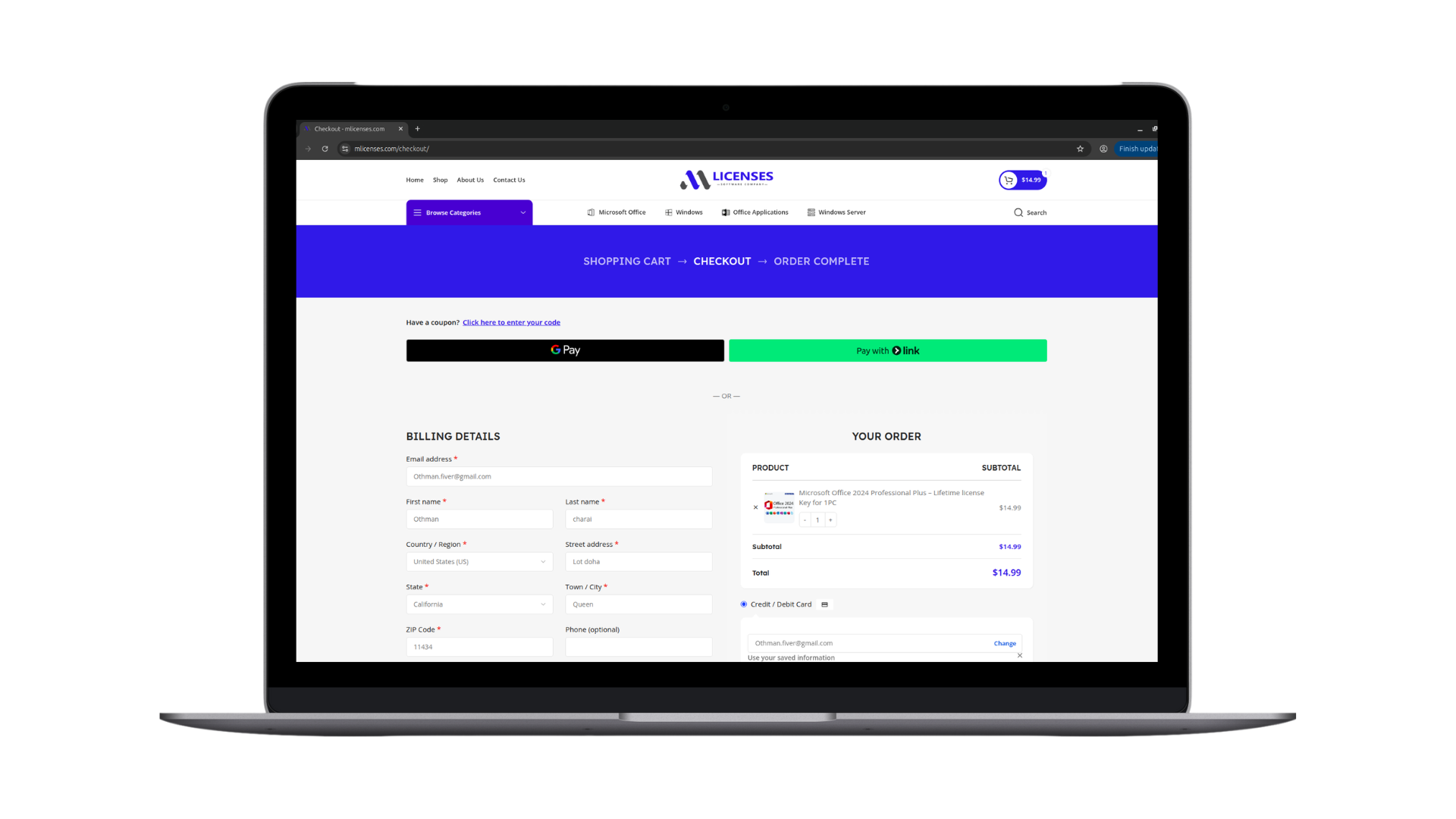 mlicenses checkout page