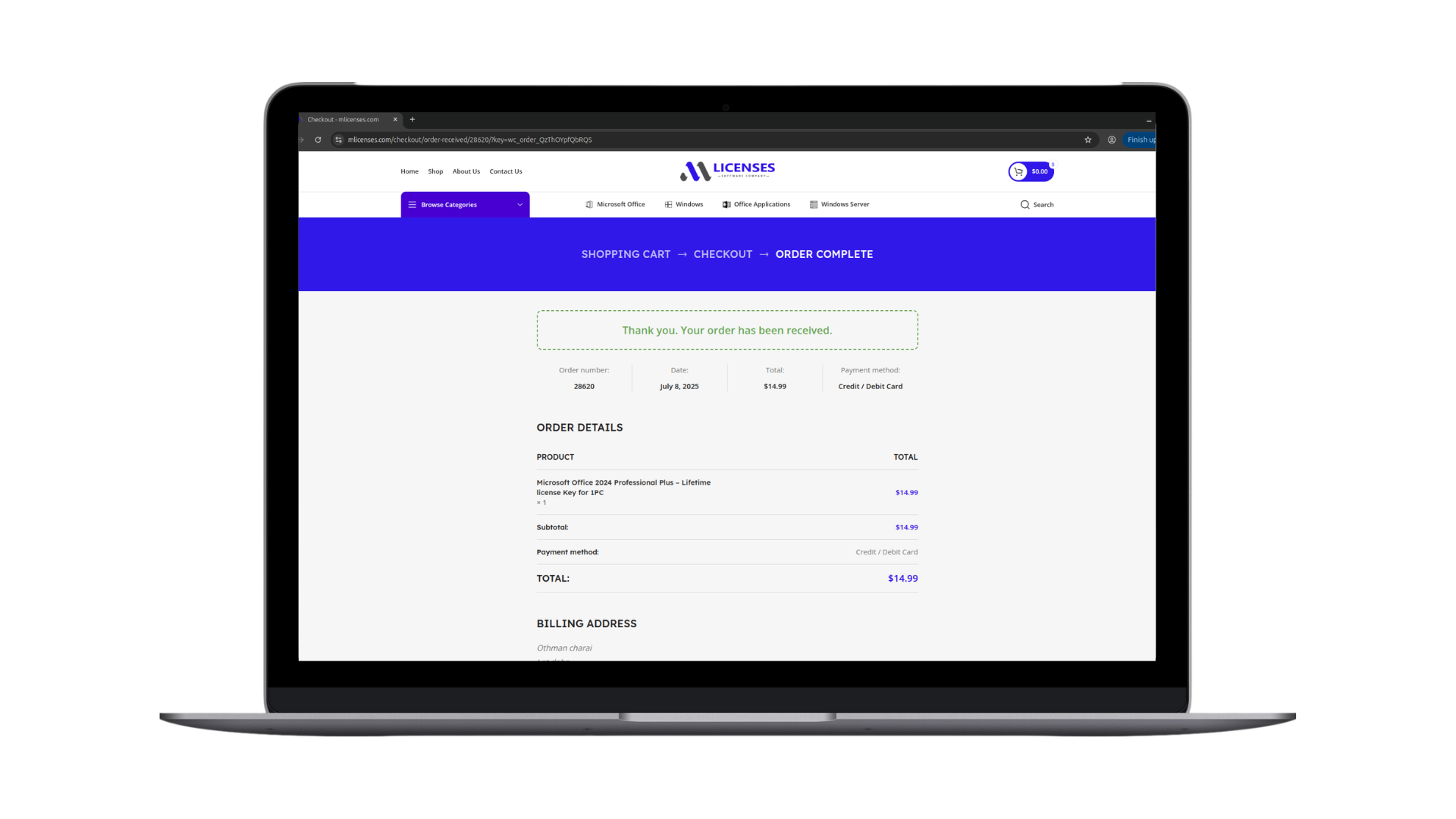 mlicenses thank you page